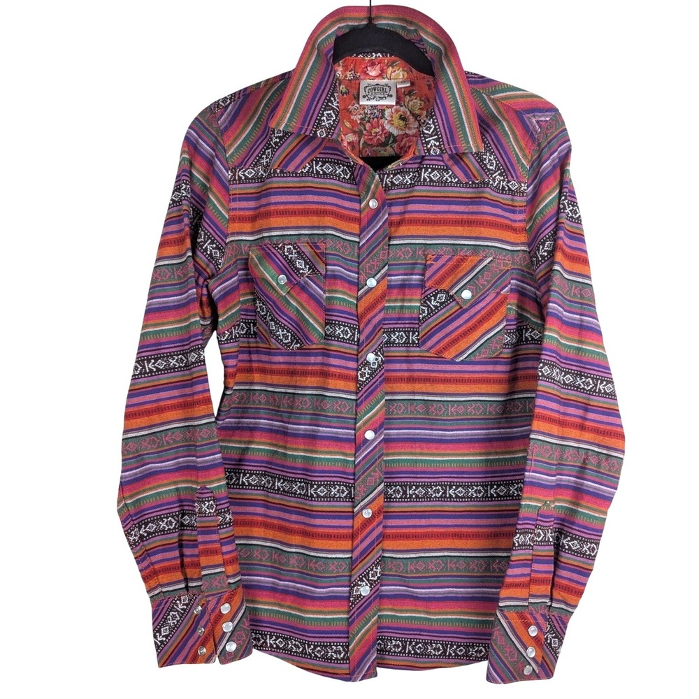 M Soft Cowgirl Justice Womens Serape Stripe Western Pearl Snap Shirt Ranch Beth